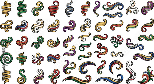 Colorful swirl and scroll decorative elements collection