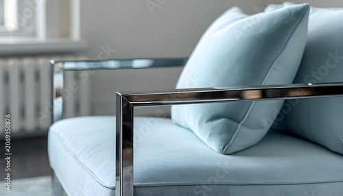 modern armchair with luxurious light blue cushions invites relaxation, created with generative ai