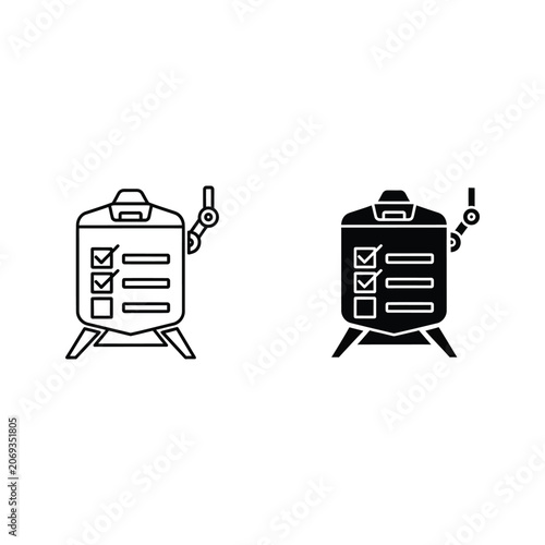 Two stylized water cooler icons, one in white and the other in black, representing