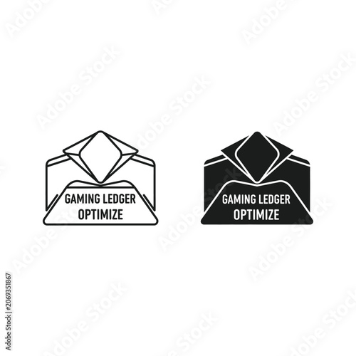 Two identical gaming leather optimize logos with a diamond shape and text on a rectangular