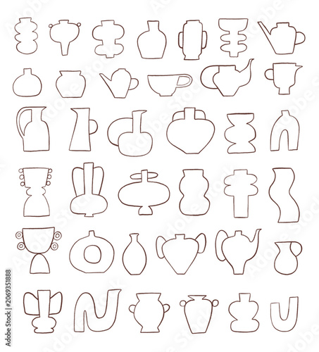 Handicraft vase and pot line art collection