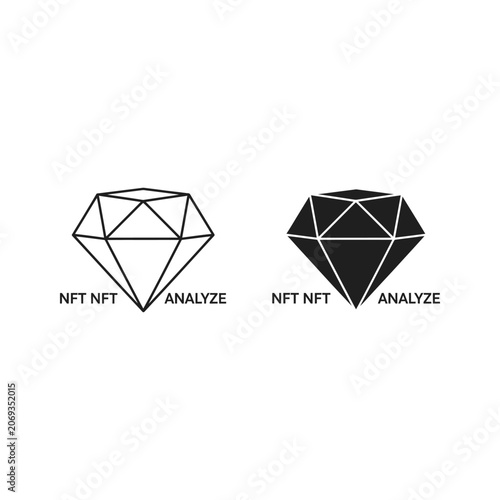 Two diamond shapes with nft and analyze text inside diamonds background cryptocurrency