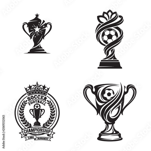 Professional Soccer Award Trophy Vector Bundle