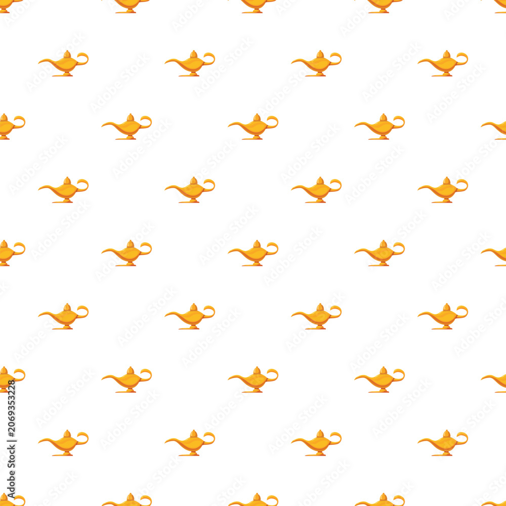 Naklejka premium Golden magic lamps forming a mystical repeating pattern over a white background
