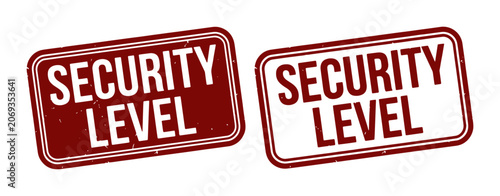 Bild auf Leinwand Security Level Badges, Two Red and White Stamp Style Labels, Corporate Informati