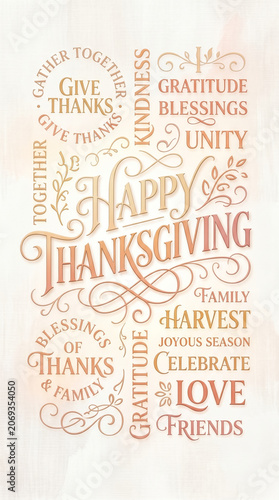 Thanksgiving word cloud typography design on vertical banner