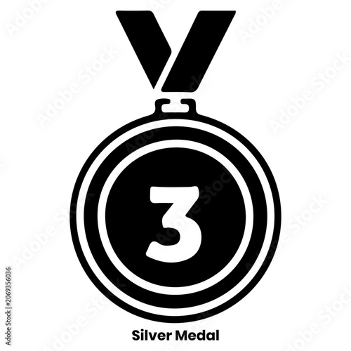 Silver medal with number three