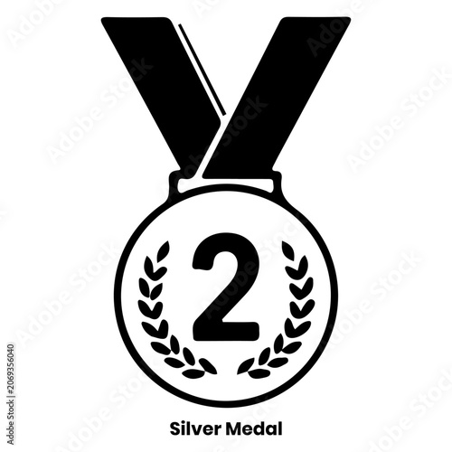 Silver medal with number two award icon