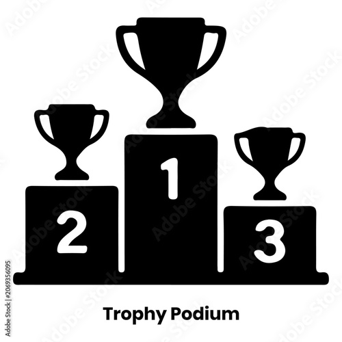 Trophy podium with three winner cups