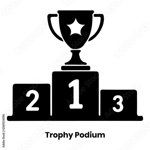 Trophy podium with winner cup and numbers