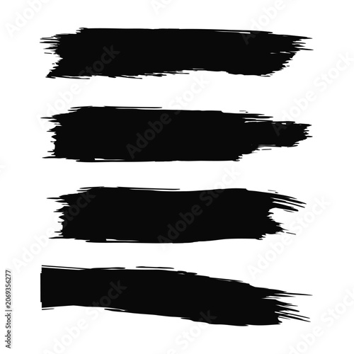 Premium Black Brush Stroke Banner Set Isolated on White, Grunge Ink Paint Texture Collection