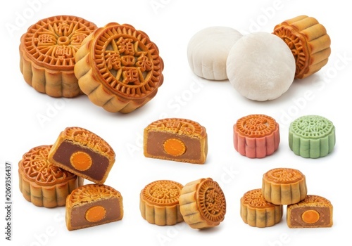 A Collection Of Various Mooncakes With Different Fillings And Toppings