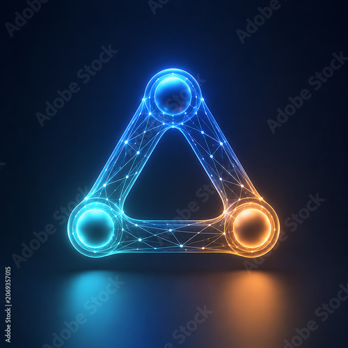 Futuristic Glowing Triangular Structure with Blue and Orange Gradient on Dark Background - Abstract Digital Connectivity and Innovation