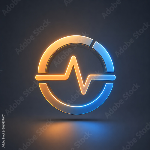 Stylized Glowing Circular Emblem with Orange and Blue Waveform on Dark Background - Modern Technology, Balance, and Vitality Concept