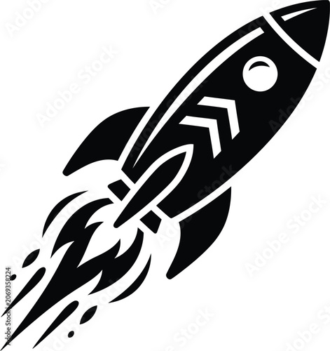 Stylized rocket ship icon with flames vector illustration for space exploration and technology concepts