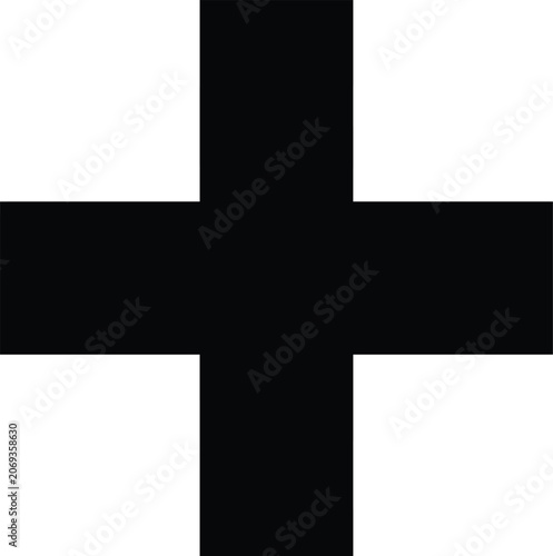 Simple black plus sign on white background minimalist graphic design element for healthcare or symbolism