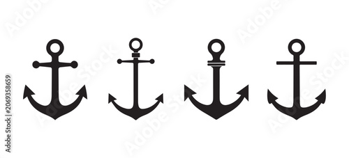 Minimalist Nautical Anchor Icon Set Collection Vector Silhouettes