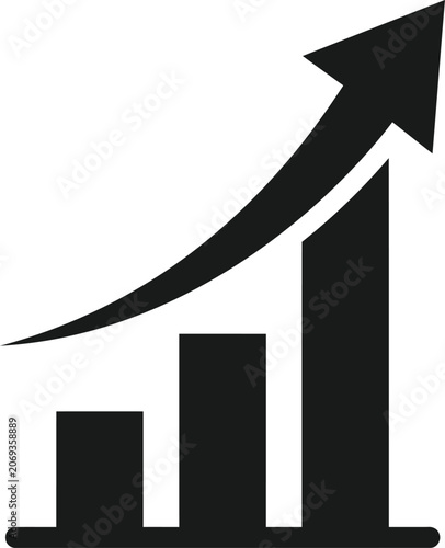 Business growth chart with increasing arrow and bars