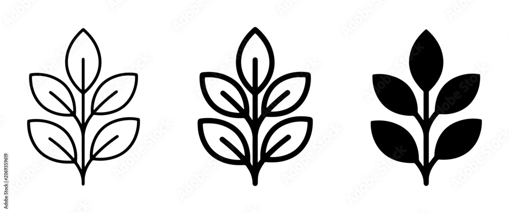 Obraz premium Minimalist Leaf Icons, Botanical Vector Graphics, Organic Plant Symbols, Nature Elements Set