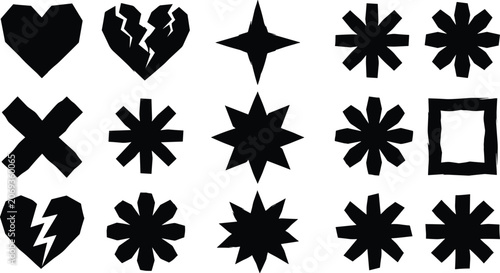 Valokuva Set of flat geometric shapes abstract illustration with hearts and stars isolated on transparent background