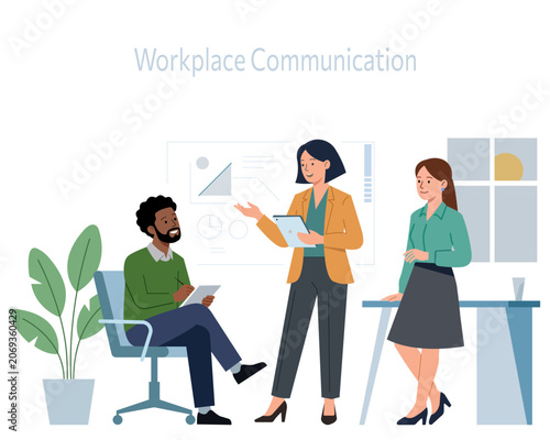 people Professional Office Team Discussion and Workplace Communication Concept, Business Collaboration and Corporate Meeting Flat Vector Designating 