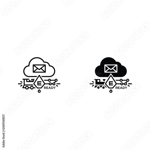 Two cloud icons with lightning bolts and an envelope symbol, one in a lighter shade