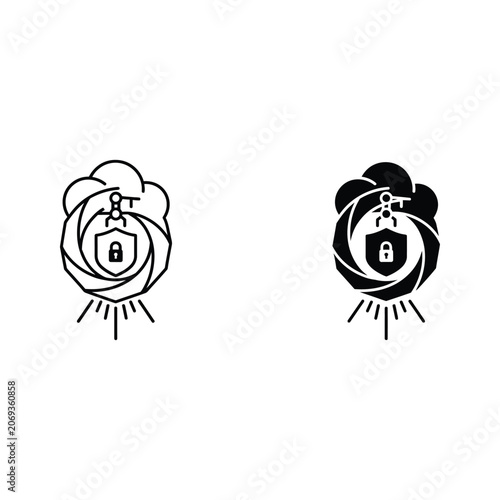 Rose with lock symbol representing data security and privacy security protection internet