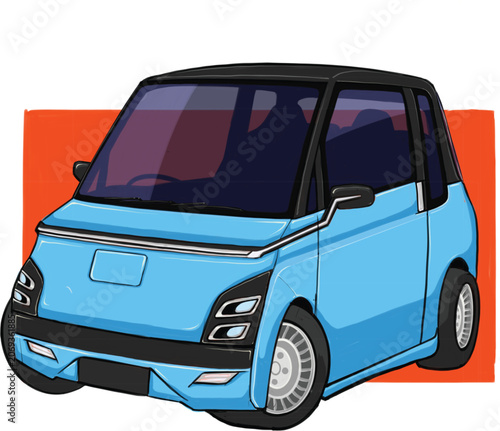 Blue Electric Car Vector Illustration Modern Compact EV Vehicle Design