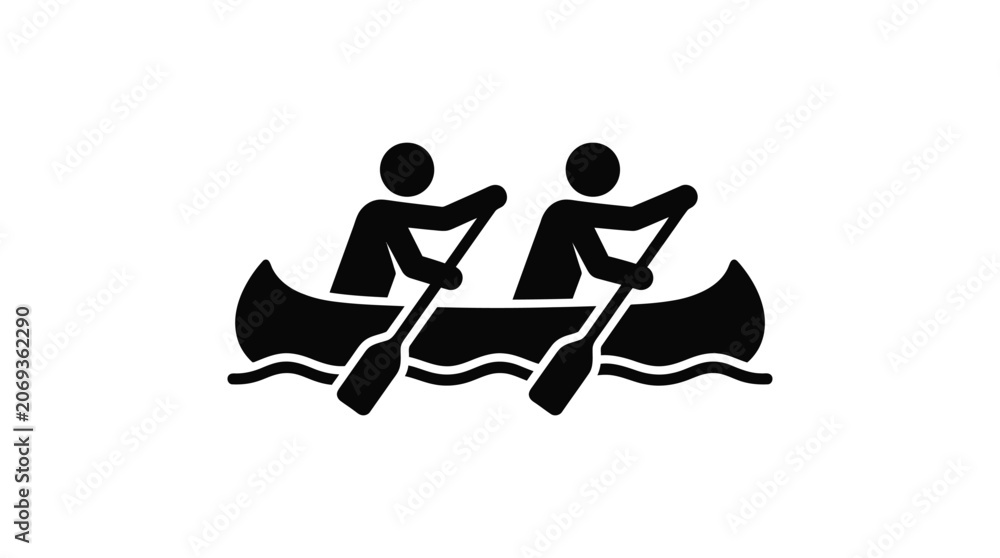 Obraz premium Two People Paddling A Canoe On Water Black Silhouette