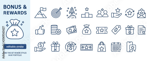 Tableau sur toile Bonus and Rewards Icons Editable Stroke Line Style