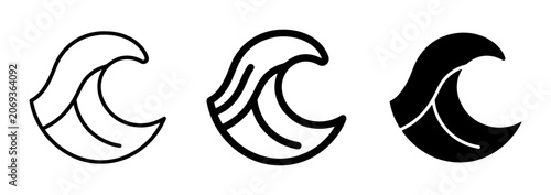Foto Ocean Wave Icons, Set of 3 Stylized Sea Swells, Minimalist Marine Symbols, Vecto