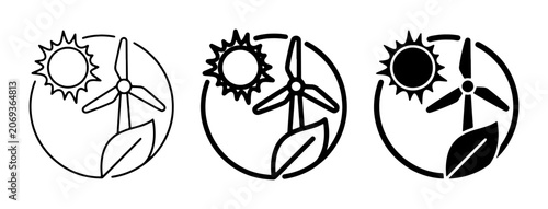 Εκτύπωση καμβά Renewable Energy Icons: Solar, Wind Turbine, Leaf Set, Clean Power Symbols, Eco-