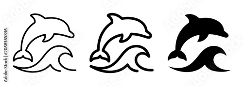 Photos Dolphin and Wave Icons, Marine Life Vector Art, Oceanographic Symbols, Aquatic M