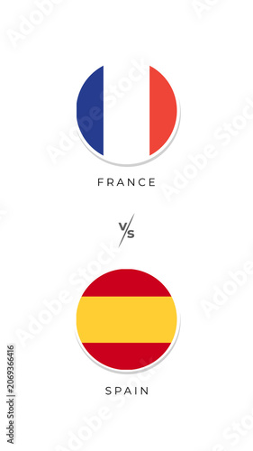 France vs Spain Minimalist Football Matchup Story Template with Circular National Flags and Versus Symbol, Vertical Sports Competition Banner Design for Social Media and News Content