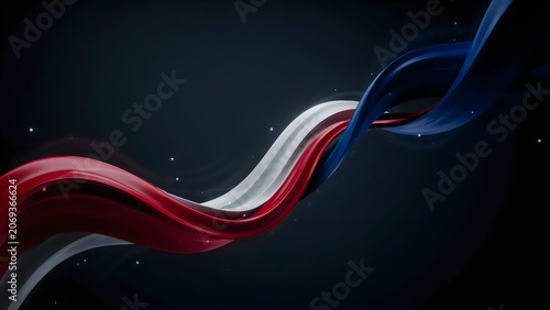 Abstract Background with Red White and Blue Dynamic Flowing Silk Ribbons