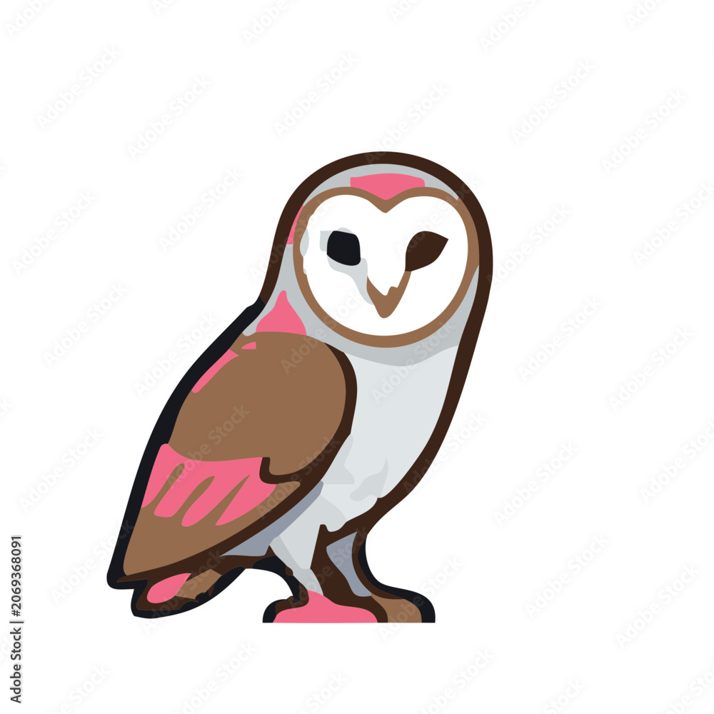 Obraz premium Colorful Cartoon Owl Sitting on Branch with Pink Chest Illustration