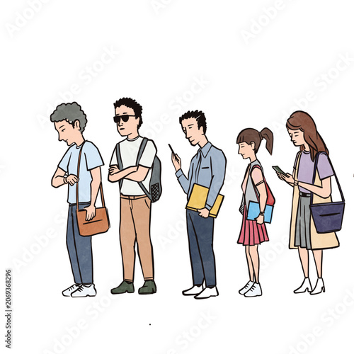 People Standing in Queue Vector Illustration Diverse Waiting Line Characters