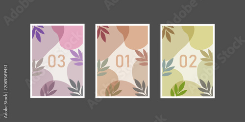 Floral Cover Template Set with Botanical Leaves and Pastel Modern Layout Design