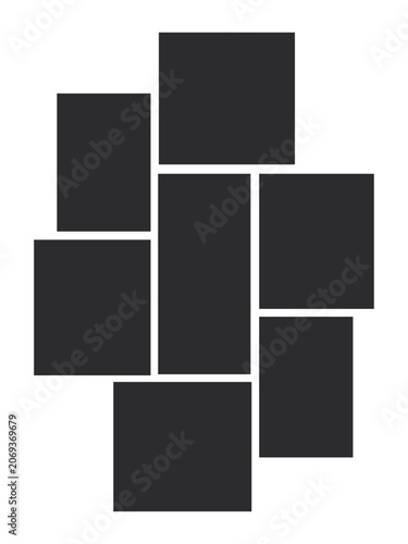 6 Empty geometric photo collage grid rectangle template shape. Modern tiles pattern mosaic for portfolio presentation. Background and photo album for wall mood board.