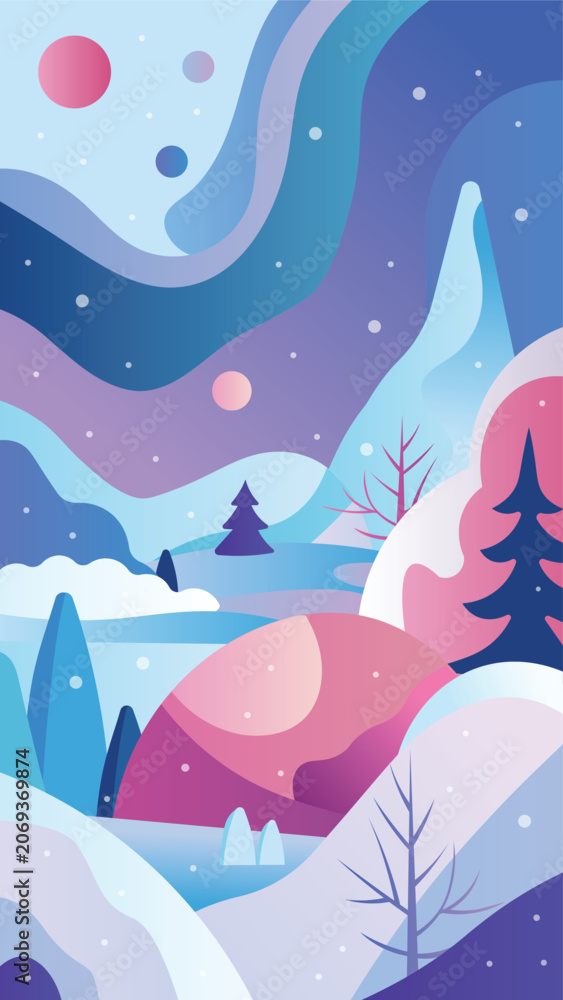 Fototapeta premium Abstract Vertical Winter Landscape in pastel colours