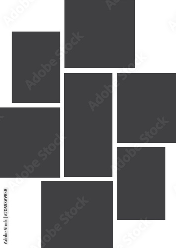6 Empty geometric photo collage grid rectangle template shape. Modern tiles pattern mosaic for portfolio presentation. Background and photo album for wall mood board.