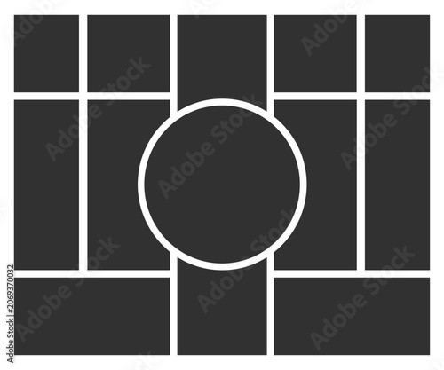 13 Image Photo Collage, 5 Empty geometric photo collage grid rectangle template shape. Modern tiles pattern mosaic for portfolio presentation. Background and photo album for wall mood board.