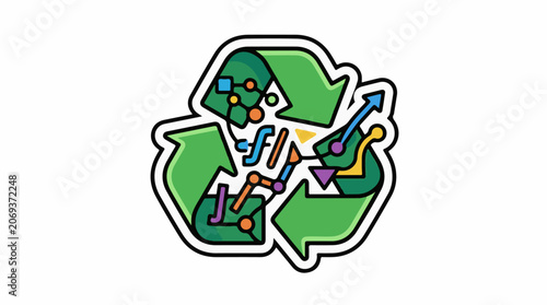 A green recycling symbol with colorful arrows