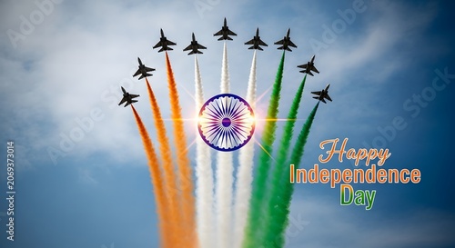 Indian independence day celebration air force jets and national flag colors