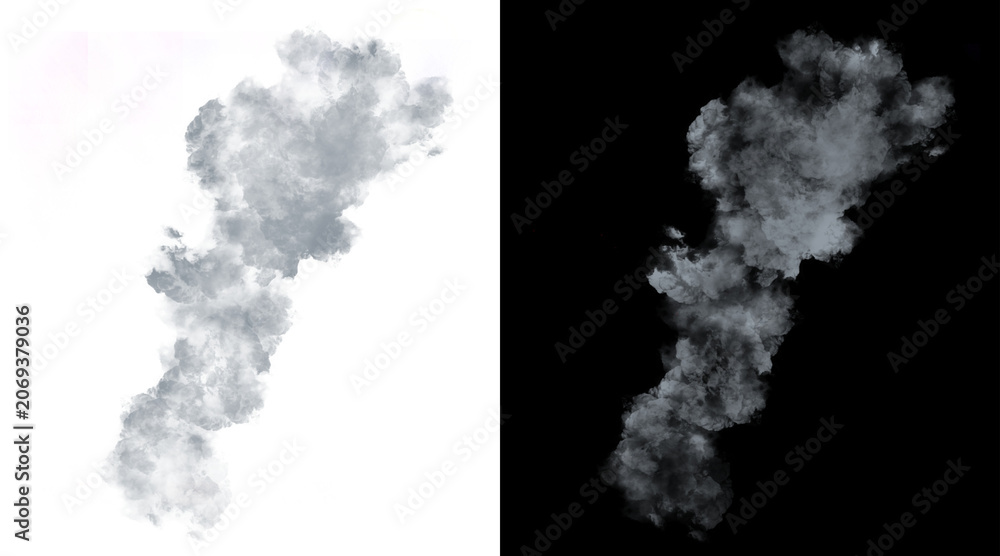 Naklejka premium Atmospheric white smoke plume on black and white backgrounds, ethereal steam and fog texture, realistic smoke trail for compositing and design
