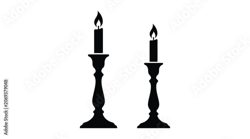Photos Two lit candlestick silhouettes against a white background silhouette