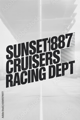 Bold Text Graphic Design with Sunset 1887 Cruisers Racing Department Theme