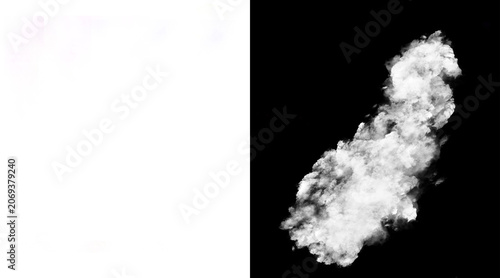 Bilde på lerret Atmospheric white smoke plume on black background, ethereal steam cloud texture,