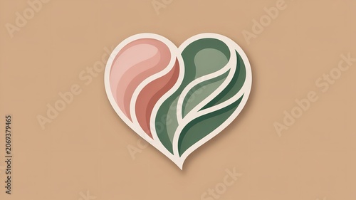 Close-up of Heart-Shaped Design with Pink and Green Swirls on Beige Background
