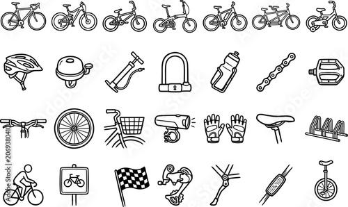 Tableau sur toile Cycling and Bicycle Sport outline icon set